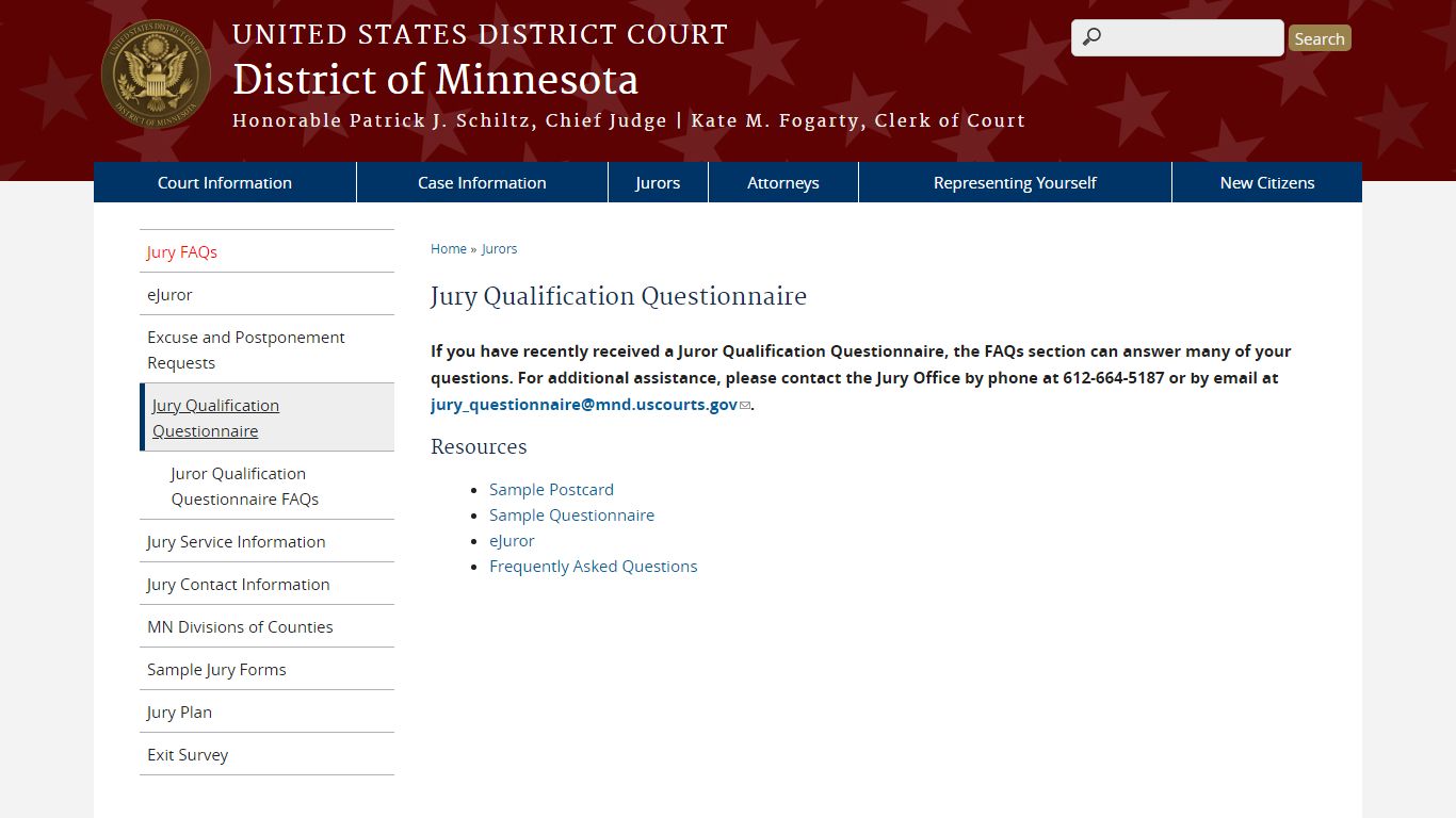 Jury Qualification Questionnaire | District of Minnesota | United ...